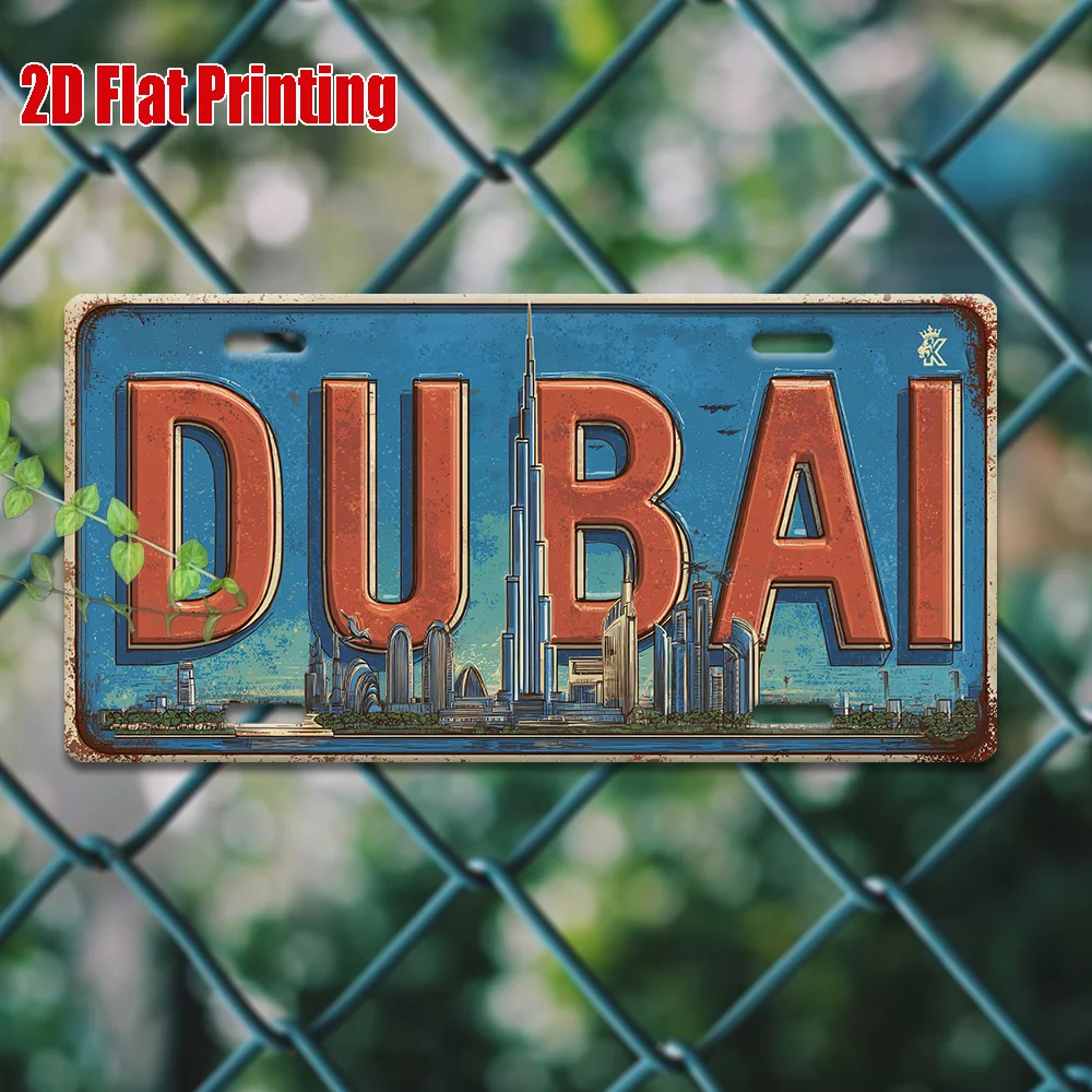 Home Office Dubai - Placa de Licença Vintage em Alumínio