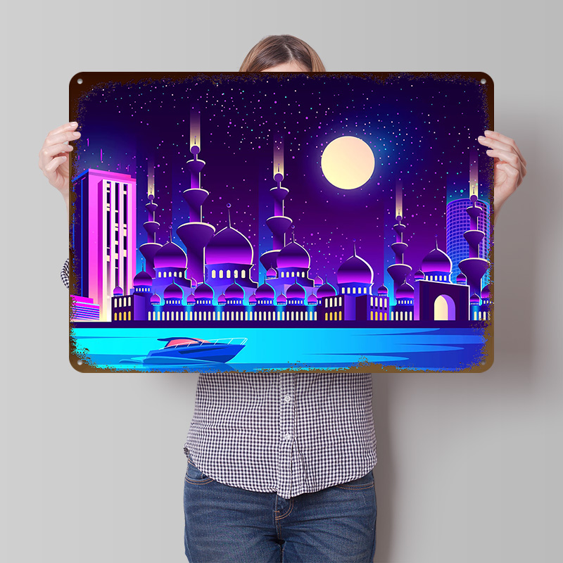 Pôster Metálico Synthwave Neon - Home Office Dubai avaliação e preço