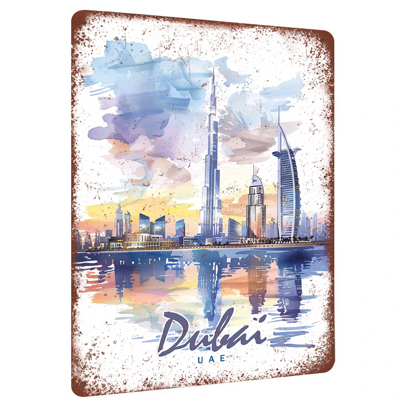Dubai Skyline Aquarela Metal W - Home Office Dubai avaliação e preço